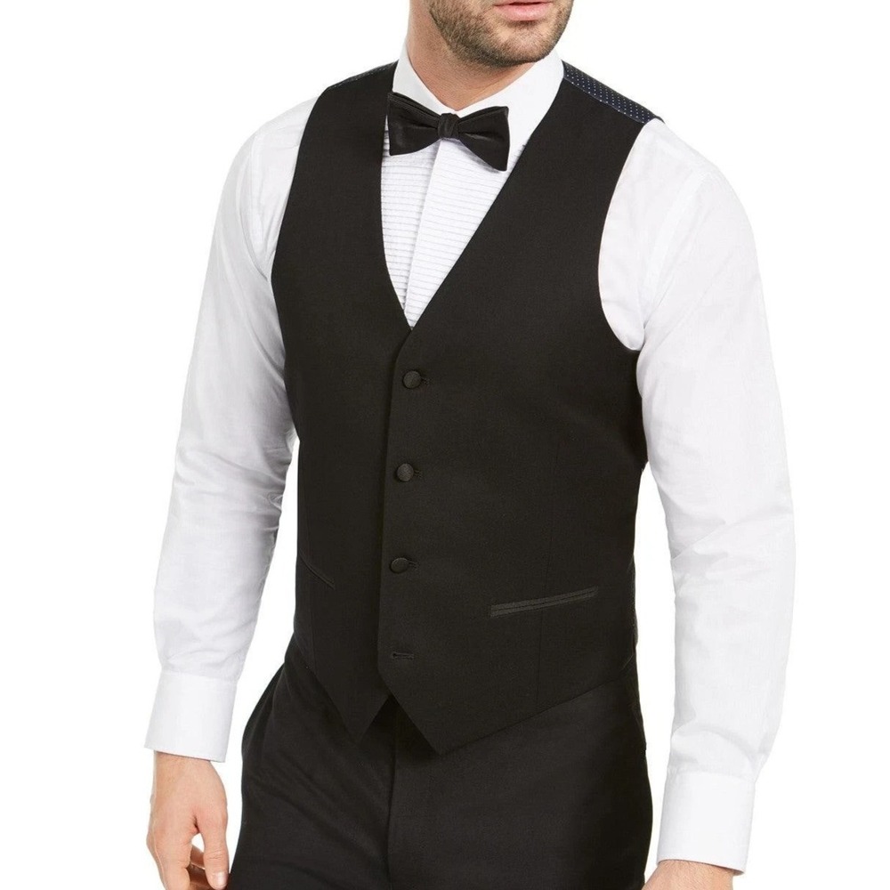 Alfani Mens Slim fit Button-Up Suit‎ Vest XL Black Solid Stretch